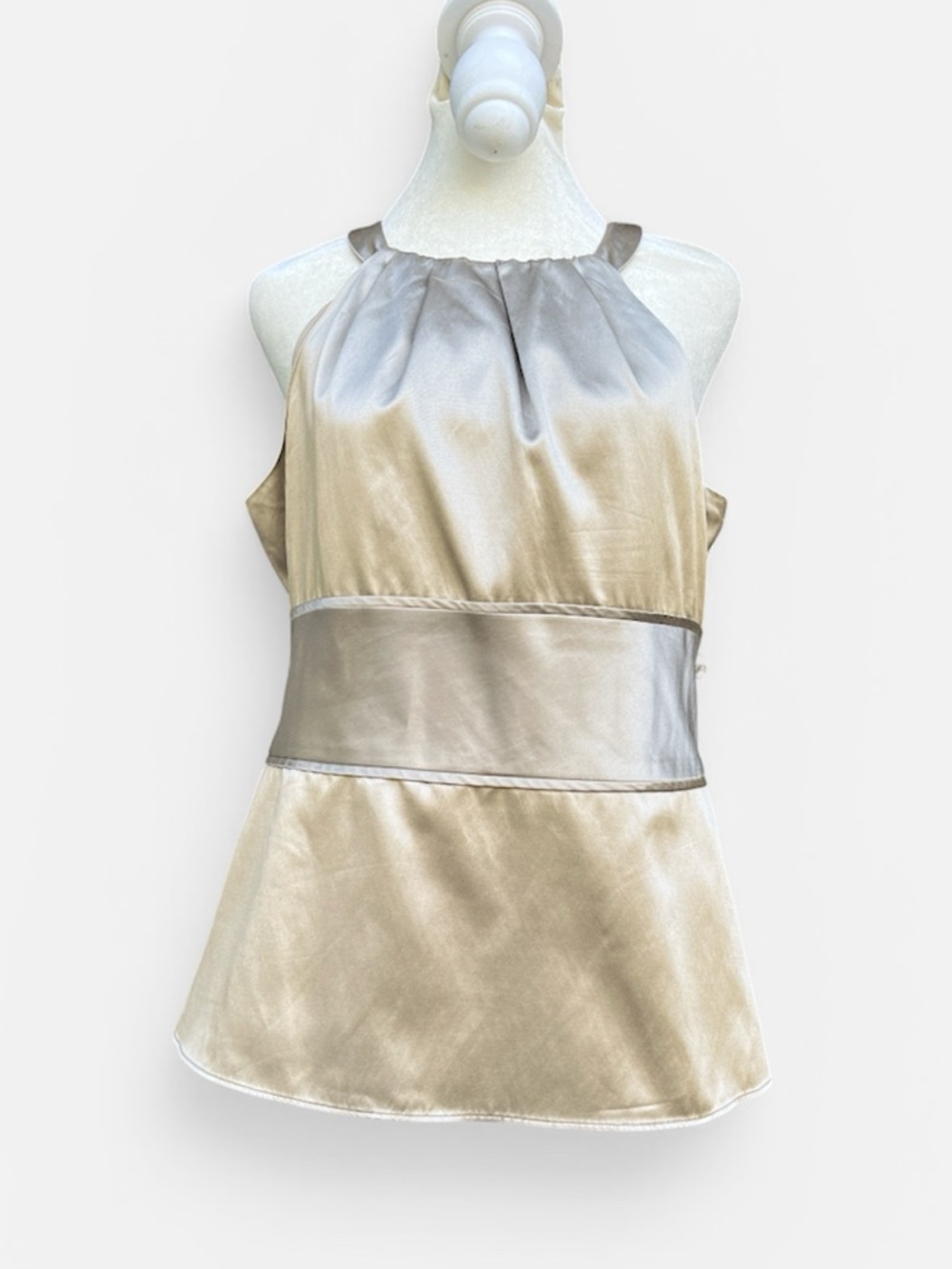 Ann Taylor Silk Cotton Peplum Halter Top w/ Self-Tie Waist in Antique Gold Sz 8